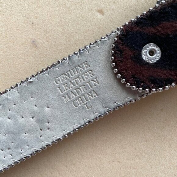 Animal Print Faux Fur Studded Rhinestone Belt - Large, 33.5 - 38.5" Waist - Picture 5 of 10